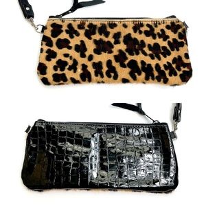 Double J Saddlery Leopard Hair Crocodile Print Patent Leather Wristlet Clutch